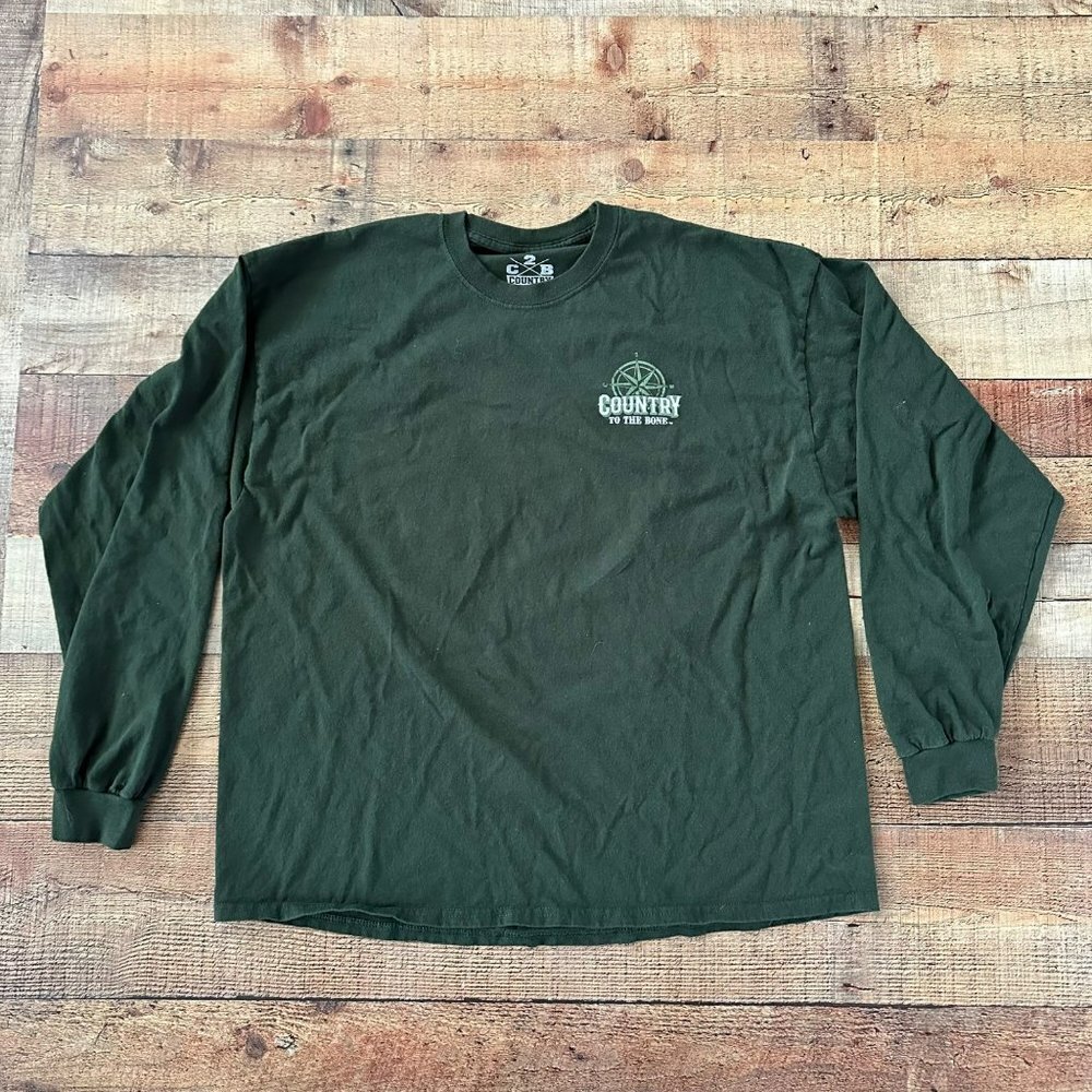 Country to the Bone C2B Green longsleeve whitetail deer graphic tshirt men's 2xl
